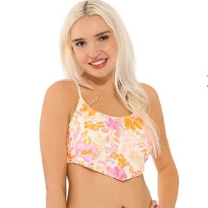 Juniors XXL Ninety-Nine Retro Bouquet Halter Hankie Hem swim bikini 70s Flowers